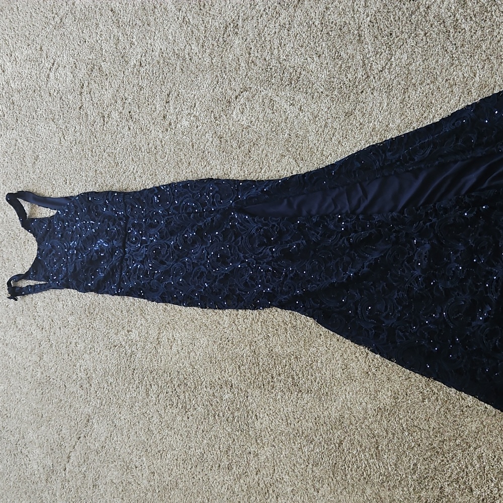 Fashion Nova Navy Sequin Backless Dress